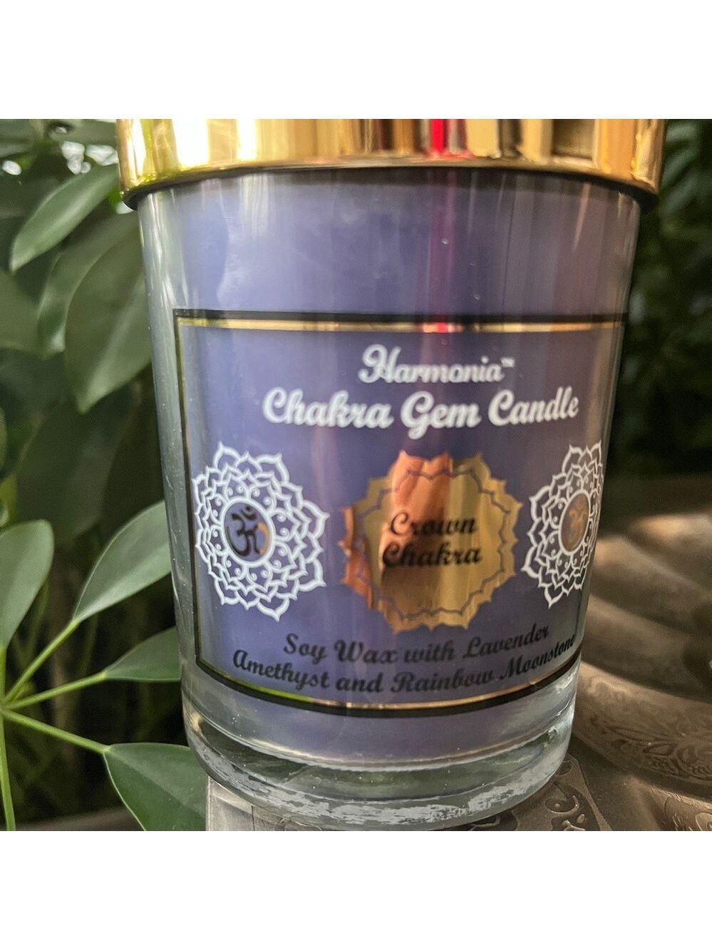 SOY WAX Lavender Amethyst and Rainbow Moonstone Chakra Gem Candle - Picture 4 of 5